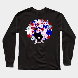 Woman with Flowers and Butterflies in Her Hair Long Sleeve T-Shirt